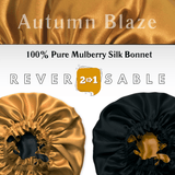 Autumn Blaze & Black Pure Mulberry Silk Bonnet – Reversible & Durable - NOCHKA