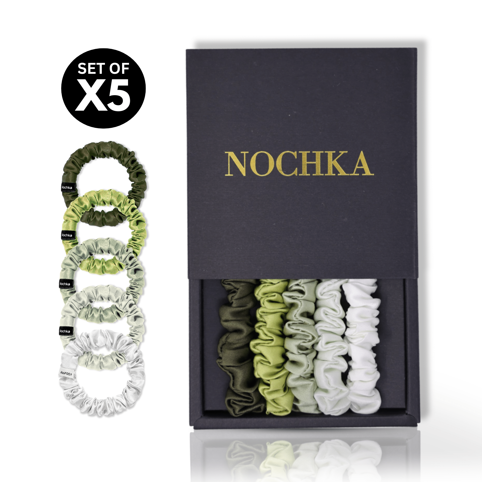 Avocado Shades Ultra - Skinny Silk Scrunchies (Set of 5) - NOCHKA