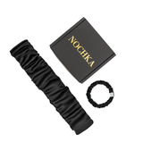 Black Mulberry Silk Headband with Ultra Thin Scrunchie - NOCHKA