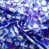 Blue Butterfly Print 100% Pure Mulberry Silk Fabric 19mm 54" Width Pre - Cut Silk Fabric - NOCHKA