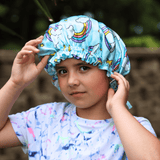 Blue Rainbow Reversible Pure Silk Bonnet for Kids - NOCHKA