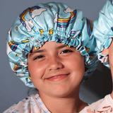 Blue Rainbow Reversible Pure Silk Bonnet for Kids - NOCHKA