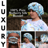 Blue Rainbow Reversible Pure Silk Bonnet for Kids - NOCHKA