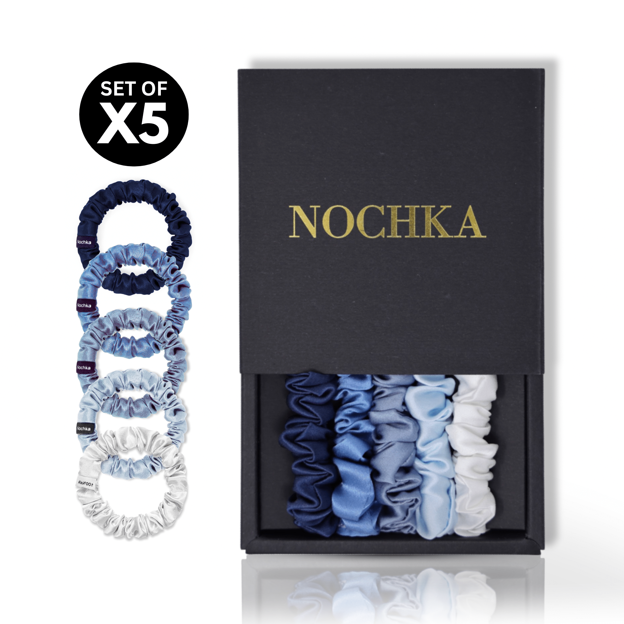 Blue Shades Ultra - Skinny Silk Scrunchies (Set of 5) - NOCHKA