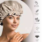 Champagne and Black Reversible Bonnet with Thin Ties - NOCHKA