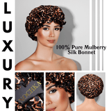 Cheetah and Black Pure Mulberry Silk Bonnet – Reversible & Durable - NOCHKA