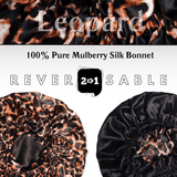 Cheetah and Black Pure Mulberry Silk Bonnet – Reversible & Durable - NOCHKA