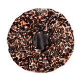 Cheetah and Black Pure Mulberry Silk Bonnet – Reversible & Durable - NOCHKA