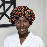 Cheetah and Black Pure Mulberry Silk Bonnet – Reversible & Durable - NOCHKA