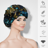 Chrysanthemum Print Pure Mulberry Silk Bonnet – Reversible, Adjustable Fit with Silk Ties - NOCHKA