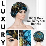 Chrysanthemum Print Pure Mulberry Silk Bonnet – Reversible, Adjustable Fit with Silk Ties - NOCHKA