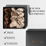 Coffee Shades of 3 Regular Mulberry Silk Scrunchies | 100% Silk - NOCHKA