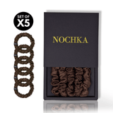 Dark Brown Ultra - Skinny Silk Scrunchies (Set of 5) - NOCHKA
