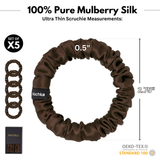 Dark Brown Ultra - Skinny Silk Scrunchies (Set of 5) - NOCHKA