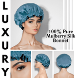 Denim & Black Pure Mulberry Silk Bonnet – Reversible & Durable - NOCHKA