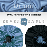 Denim & Black Pure Mulberry Silk Bonnet – Reversible & Durable - NOCHKA