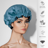 Denim & Black Pure Mulberry Silk Bonnet – Reversible & Durable - NOCHKA