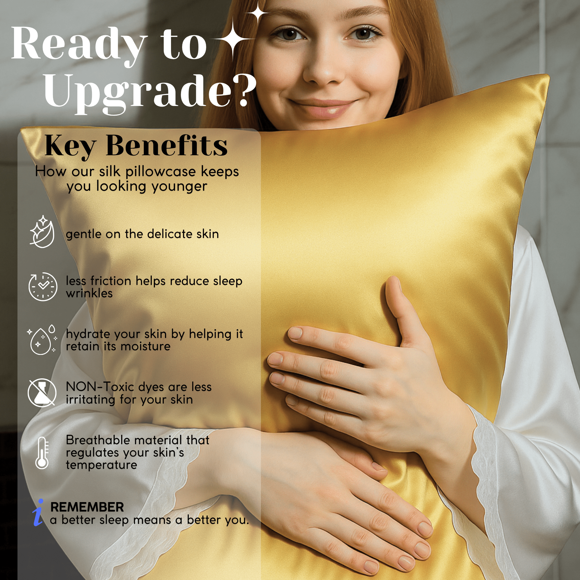 Gold 100% Pure Mulberry Silk Pillowcase - Envelope - NOCHKA