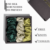 Green Shades of 3 Skinny Mulberry Silk Scrunchies | 100% Silk - NOCHKA