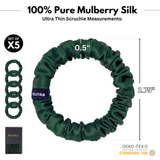 Hunter Green Ultra - Skinny Silk Scrunchies (Set of 5) - NOCHKA