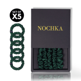 Hunter Green Ultra - Skinny Silk Scrunchies (Set of 5) - NOCHKA