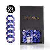 Indigo Tie Dye Ultra - Skinny Silk Scrunchies (Set of 5) - NOCHKA