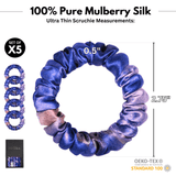 Indigo Tie Dye Ultra - Skinny Silk Scrunchies (Set of 5) - NOCHKA