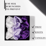 Lavender Shades of 3 Regular Mulberry Silk Scrunchies | 100% Silk - NOCHKA