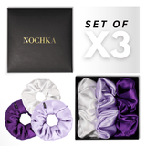 Lavender Shades of 3 Regular Mulberry Silk Scrunchies | 100% Silk - NOCHKA