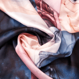 Navy Blue and Blush Print 100% Pure Mulberry Silk Fabric 19mm 54" Width Pre - Cut Silk Fabric - NOCHKA