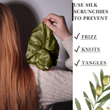 Olive Jumbo Scrunchie – 100% Pure Mulberry Silk, Perfect for All Hair Types - NOCHKA