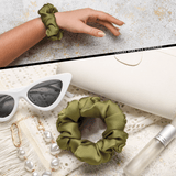 Olive Skinny Scrunchie – 100% Pure Mulberry Silk, Perfect for All Hair Types - NOCHKA