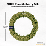Olive Ultra Skinny Scrunchie – 100% Pure Mulberry Silk, Perfect for All Hair Types - NOCHKA