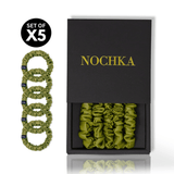 Olive Ultra - Skinny Silk Scrunchies (Set of 5) - NOCHKA
