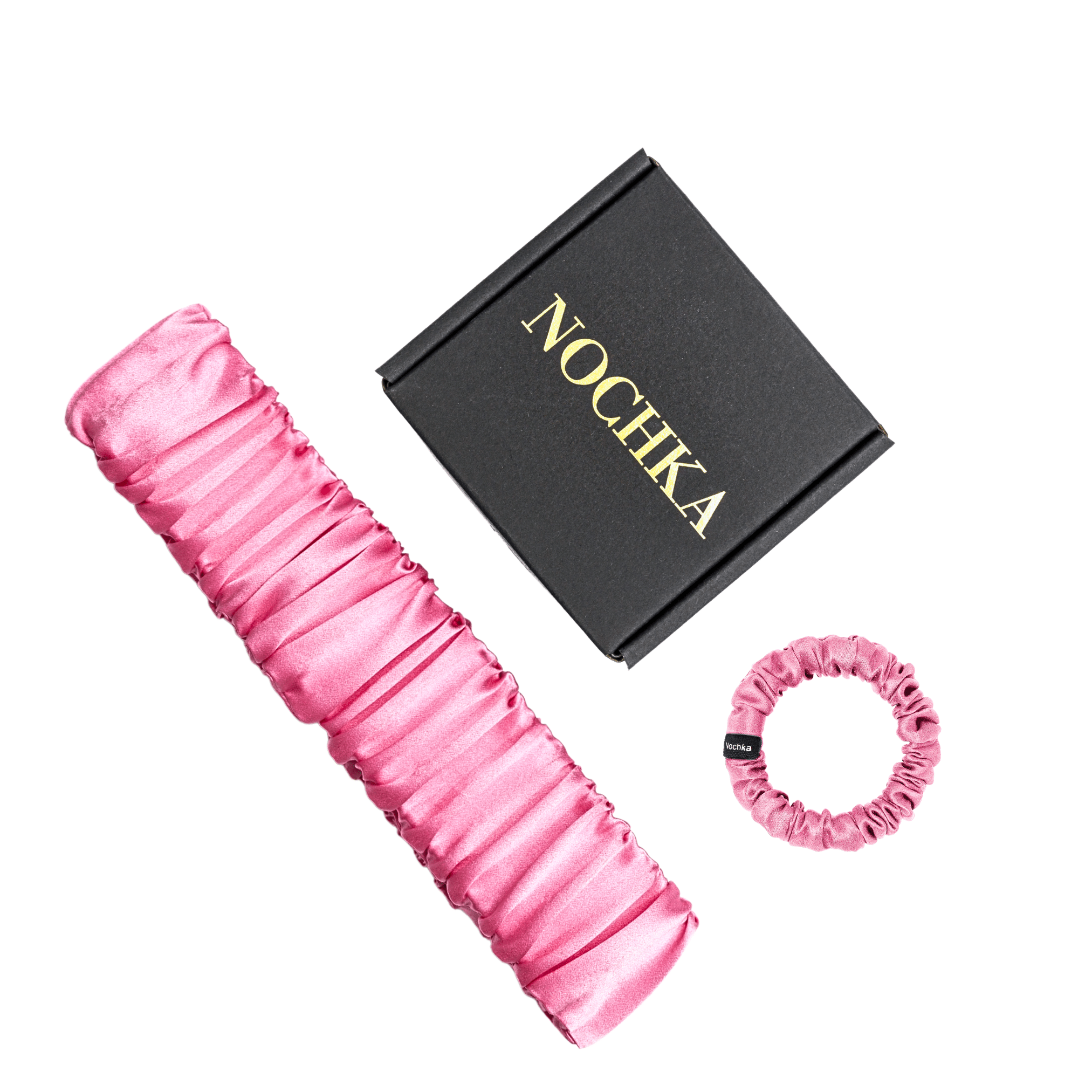 Pink Mulberry Silk Headband with Ultra Thin Scrunchie - NOCHKA