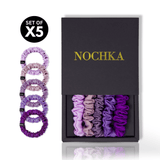 Purple Shades Ultra - Skinny Silk Scrunchies (Set of 5) - NOCHKA