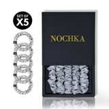 Silver Ultra - Skinny Silk Scrunchies (Set of 5) - NOCHKA