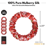 Strawberry Print Ultra - Skinny Silk Scrunchies (Set of 5) - NOCHKA