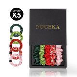 Strawberry Shade Ultra - Skinny Silk Scrunchies (Set of 5) - NOCHKA