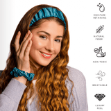 Teal Mulberry Silk Headband with Ultra Thin Scrunchie - NOCHKA