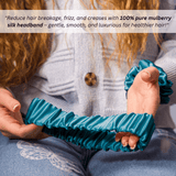 Teal Mulberry Silk Headband with Ultra Thin Scrunchie - NOCHKA