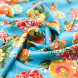 Vintage Peonies Print on Blue 100% Pure Mulberry Silk Fabric 19mm 54" Width Pre - Cut Silk Fabric - NOCHKA