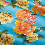 Vintage Peonies Print on Blue 100% Pure Mulberry Silk Fabric 19mm 54" Width Pre - Cut Silk Fabric - NOCHKA