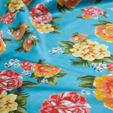 Vintage Peonies Print on Blue 100% Pure Mulberry Silk Fabric 19mm 54" Width Pre - Cut Silk Fabric - NOCHKA