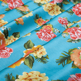 Vintage Peonies Print on Blue 100% Pure Mulberry Silk Fabric 19mm 54" Width Pre - Cut Silk Fabric - NOCHKA