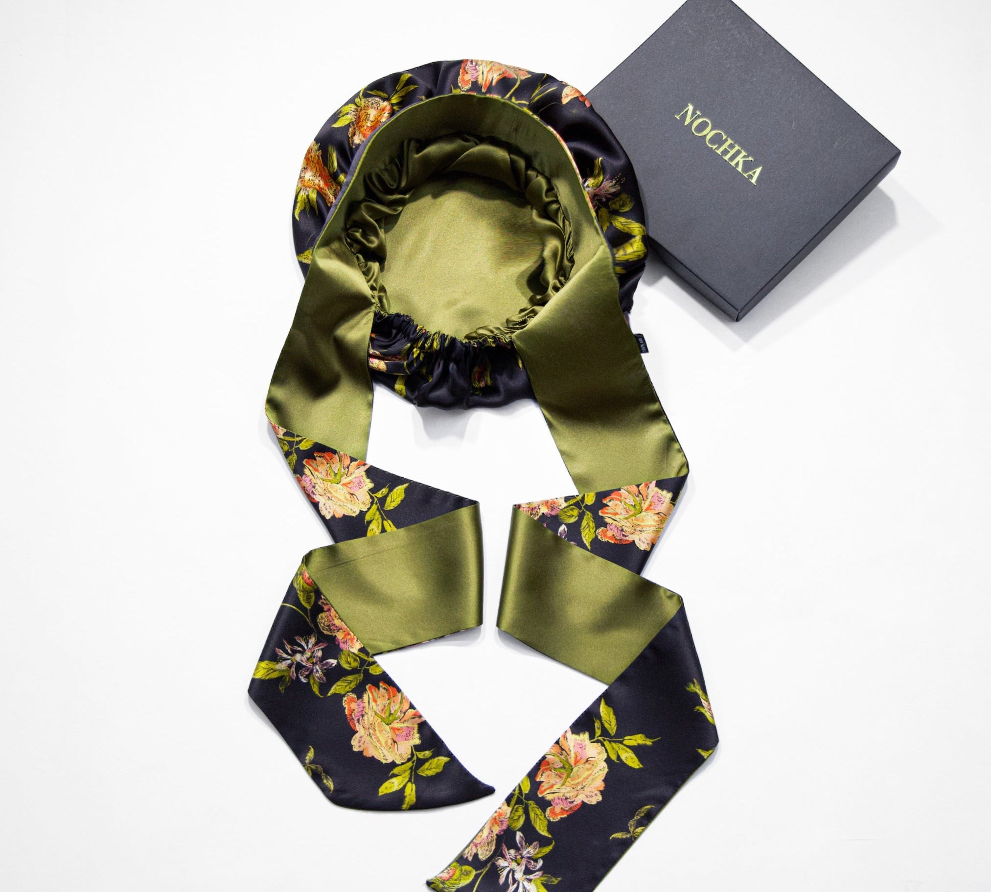 Wild Rose Pure Mulberry Silk Bonnet – Reversible, Adjustable Fit with Silk Ties - NOCHKA