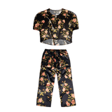 Wild Rose Washable Mulberry Silk Pajama Set (19 Momme, 6A) — Handmade in USA | Loose Tee + Tie - Waist Pants by Nochka - NOCHKA