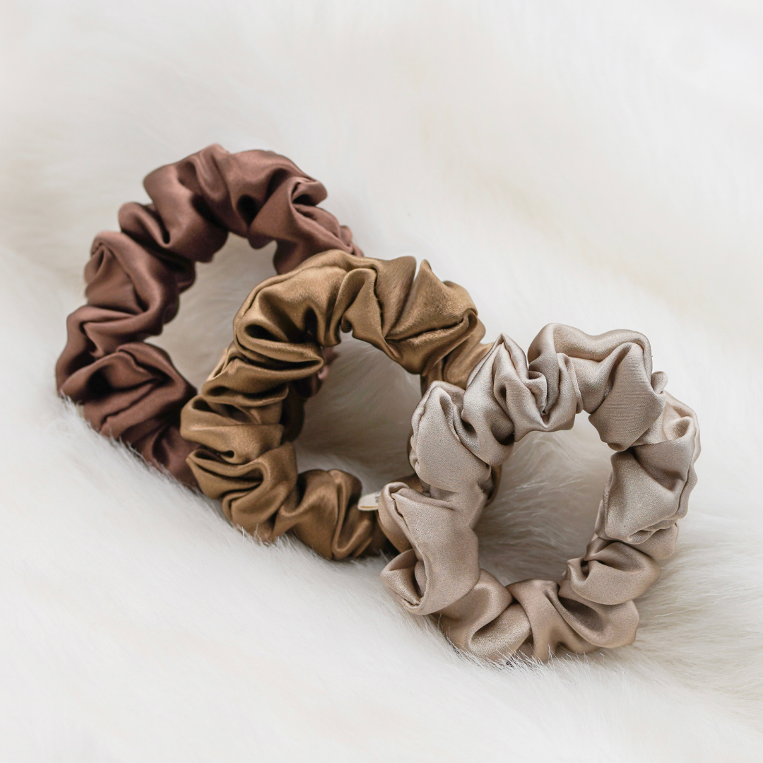 Cappuccino Latte Mocha Set of Skinny Scrunchies
