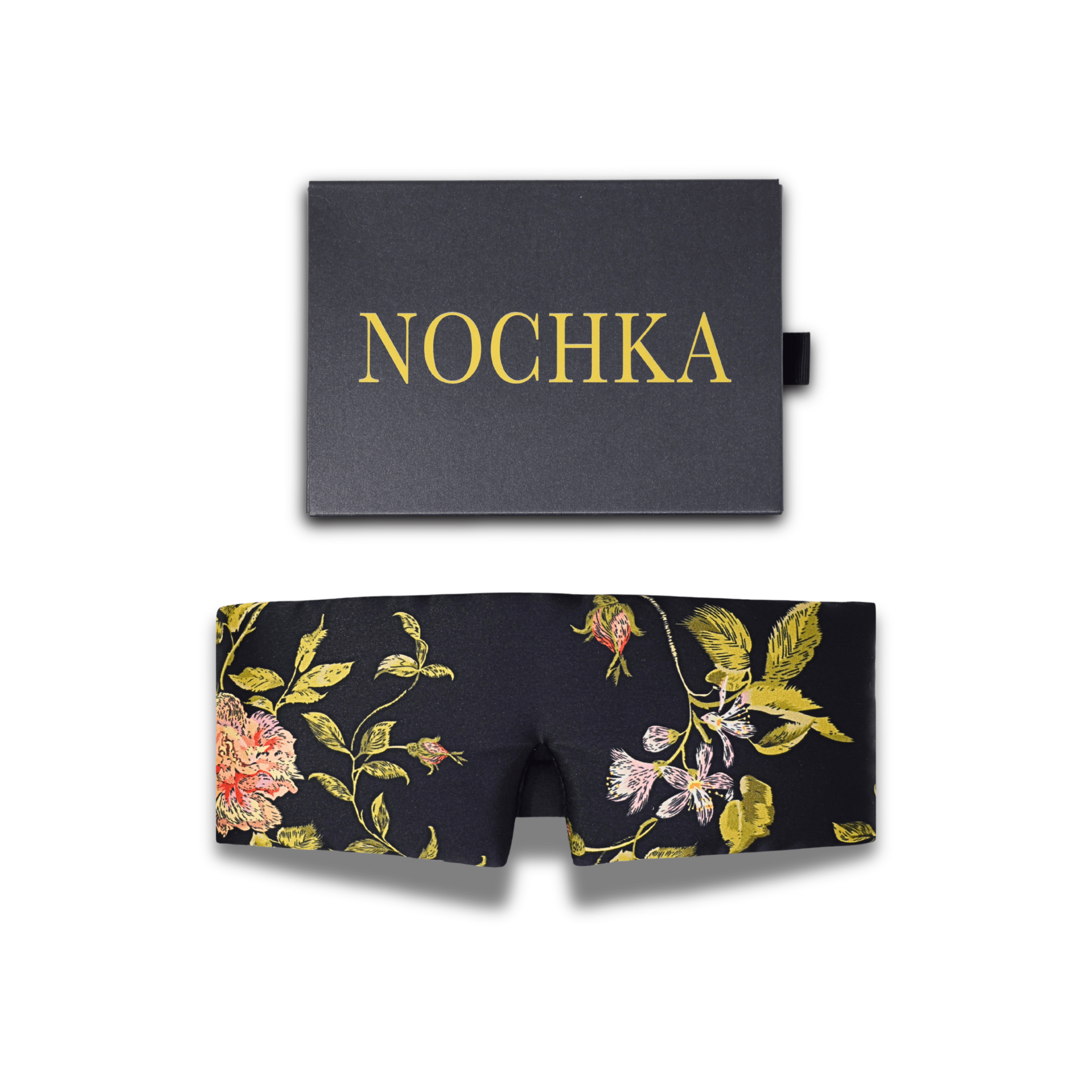 100% Mulberry Silk Eye Mask – Reversible Wild Rose Print & Black – VELCRO, 6A Grade Silk, Handmade Luxury Sleep Aid - NOCHKA
