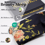 100% Mulberry Silk Eye Mask – Reversible Wild Rose Print & Black – VELCRO, 6A Grade Silk, Handmade Luxury Sleep Aid - NOCHKA
